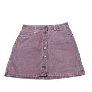 ROXY Corduroy Button Front High Waisted Mini Skirt Womens L Salmon Pink Everyday